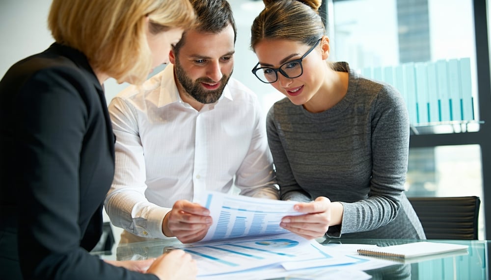 A business owner reviewing financial documents with a consultant.